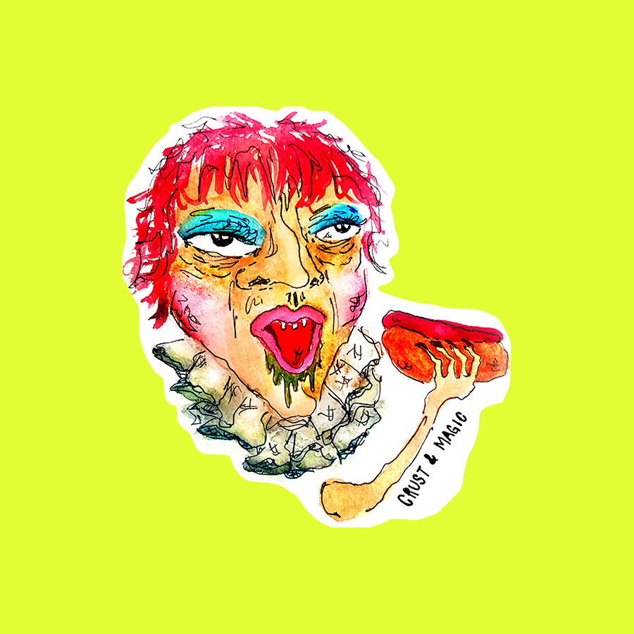 HOT DOG CLOWN STICKER